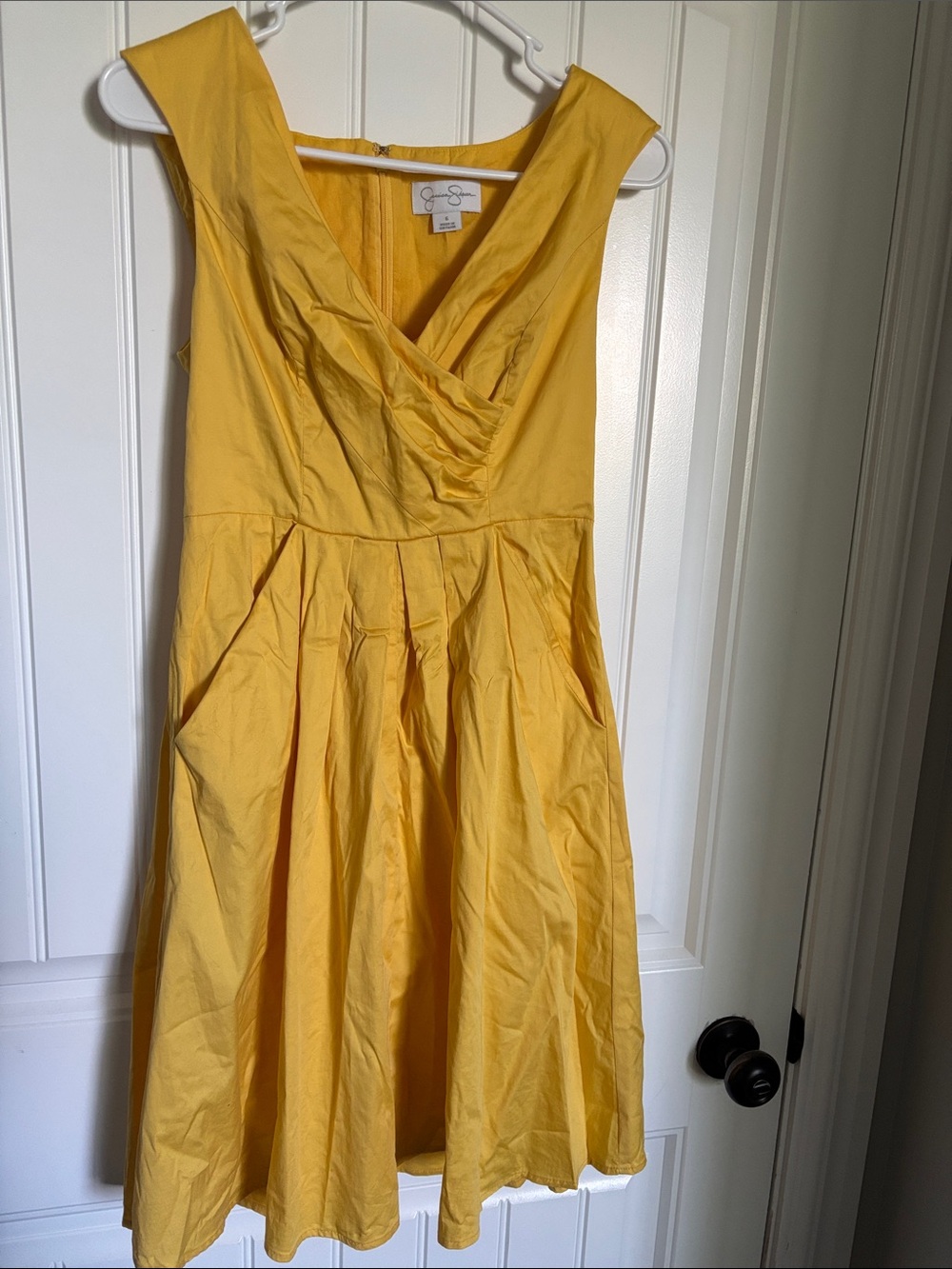 Jessica Simpson Bright Yellow V-Neck Pleated Midi Dress